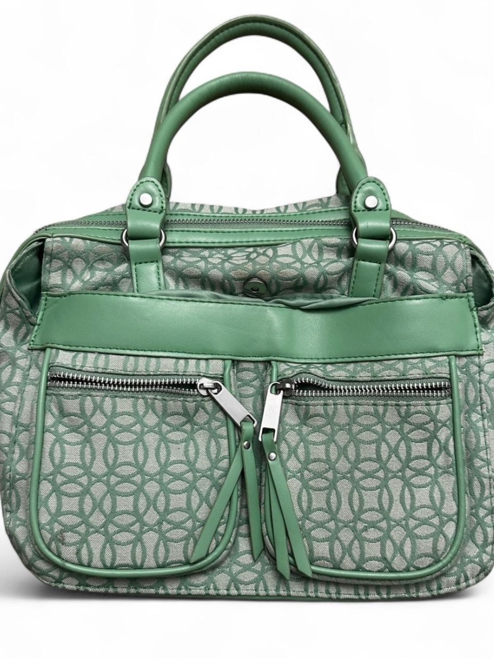 Vintage Y2K Green Patterned Satchel Handbag - Unbranded